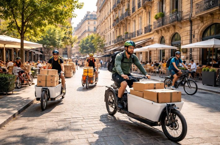 Livraison urbaine à Lyon Presqu&rsquo;île avec vélos cargo et accès zones piétonnes centre-ville