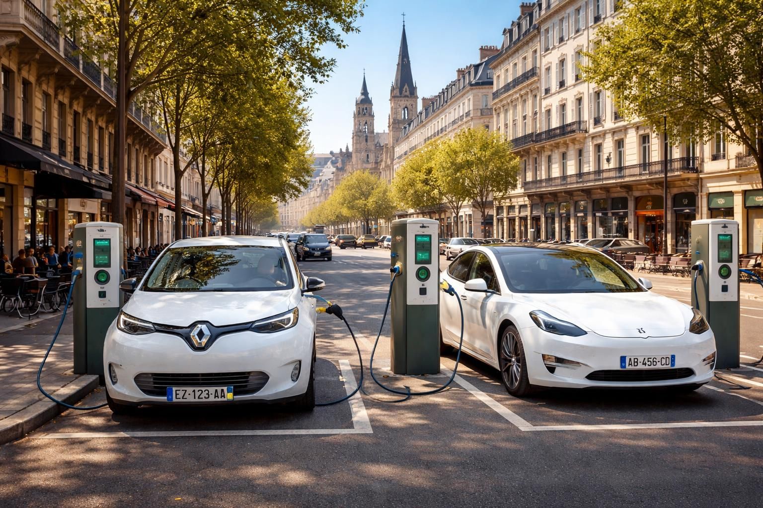 découvrez comment se déplacer facilement dans la presqu'île de lyon avec les voitures électriques renault zoé et tesla model 3 en utilisant les bornes de recharge disponibles.